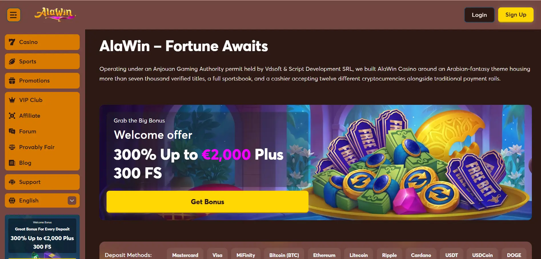 Alawin Casino Screen